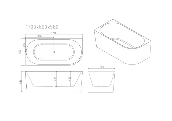 Nova Ultra-Thin Corner Bathtub - Gloss White - Image 11