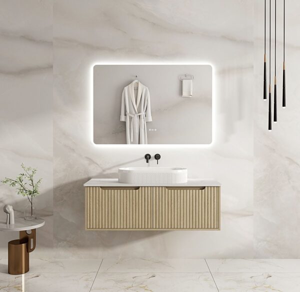 Fluted Rhea 1200mm Wall-Hung Cabinet - Natural Oak - Image 9