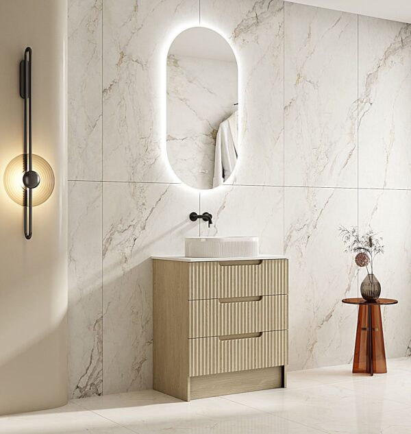 Fluted Rhea 750mm Freestanding Cabinet - Natural Oak - Image 2