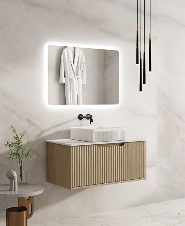Fluted Rhea 900mm Wall-Hung Cabinet - Natural Oak - Image 2