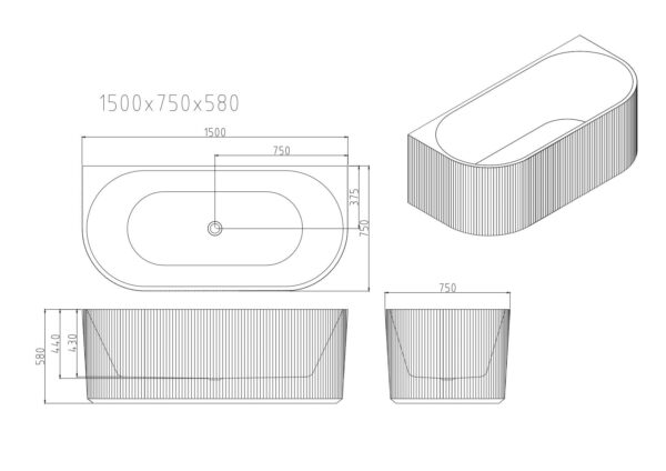 Rose Fluted Back-to-Wall Bathtub - Matt White - Image 5