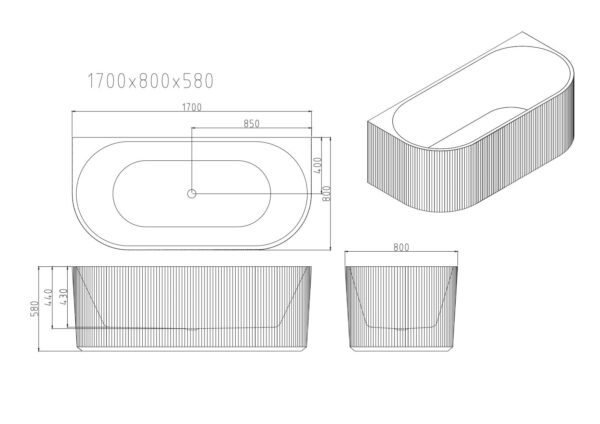 Rose Fluted Back-to-Wall Bathtub - Matt White - Image 6
