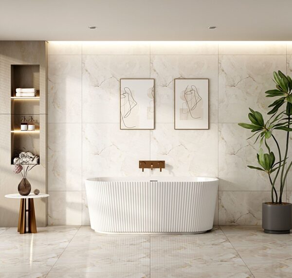 Rose Fluted Back-to-Wall Bathtub - Matt White - Image 2