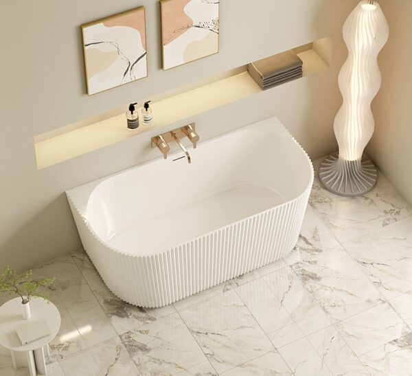 Rose Fluted Back-to-Wall Bathtub - Matt White - Image 3