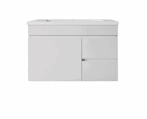 Saturn Slim 750mm Wall Hung POLYMARBLE TOP Finger Pull Vanity