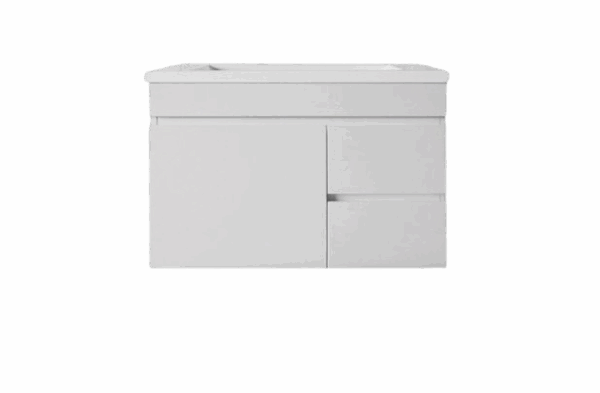 Saturn Slim 750mm Wall Hung POLYMARBLE TOP Finger Pull Vanity