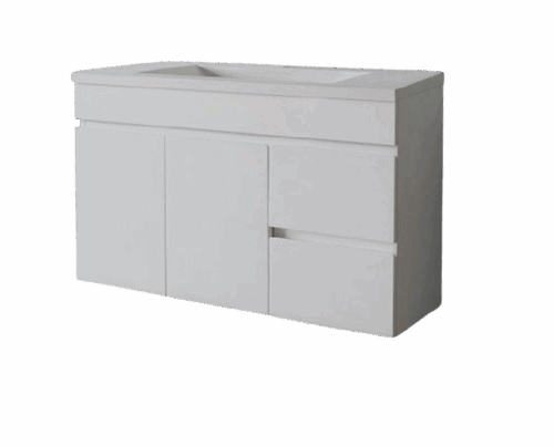 Saturn Slim 860mm Wall Hung POLYMARBLE TOP Finger Pull Vanity