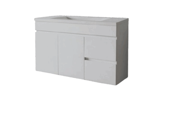 Saturn Slim 860mm Wall Hung POLYMARBLE TOP Finger Pull Vanity